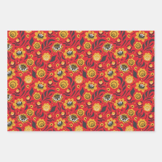 Black Foliage YELLOW (Red Berries) van Russische F Inpakpapier Vel (Voorkant 2)