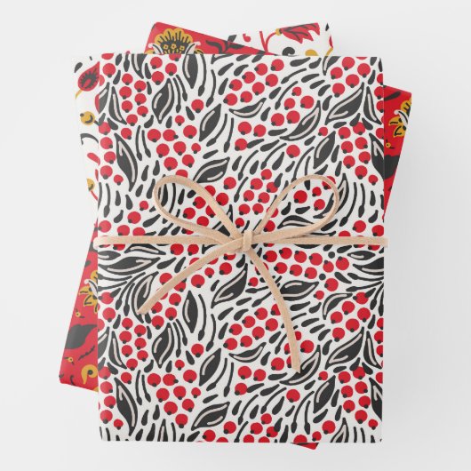 Black Foliage YELLOW (Red Berries) van Russische F Inpakpapier Vel (In situ)