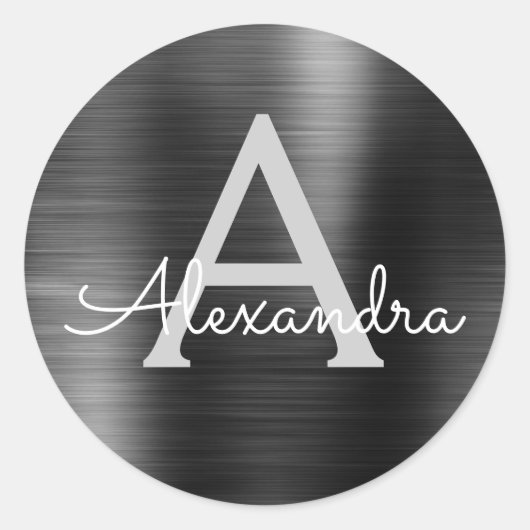 Black Folie Girly Metallic Monogrammed Wedding Ronde Sticker (Voorkant)