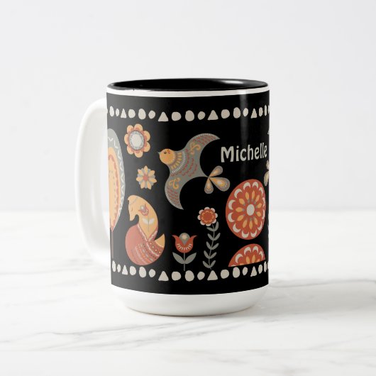 Black Folk Art Animals Wildlife Custom Name Tweekleurige Koffiemok (Voorkant links)