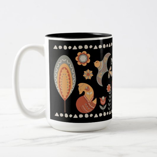 Black Folk Art Animals Wildlife Custom Name Tweekleurige Koffiemok (Links)