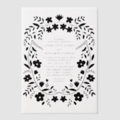 Black Folk Art Floral Lijst bruiloft Vellum Uitnodigingen (Voorkant)