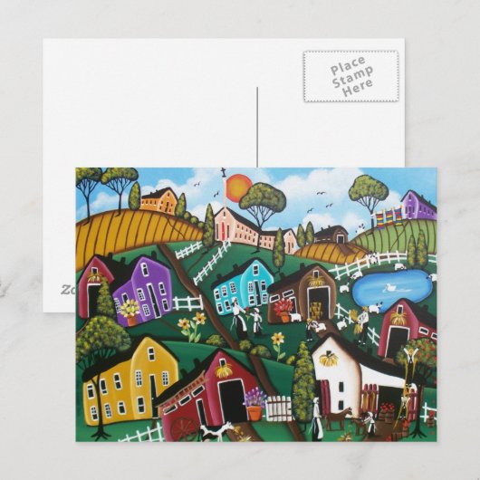 BLACK FOLK ART Lost Sheep by LORI EVERETT briefkaa Briefkaart (Voorkant / Achterkant)