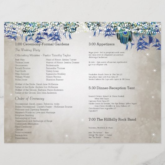 Black Font Mason Jar Peacock Program (Achterkant)