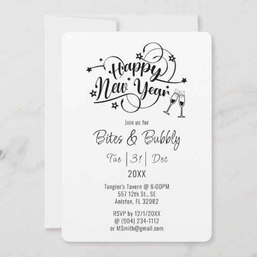 Black Font Oudejaarsavond Feest Uitnodigen Kaart (Voorkant)