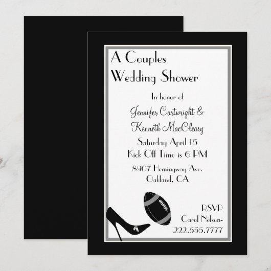 Black Football Couples Wedding Shower Uitnodiging (Voorkant / Achterkant)
