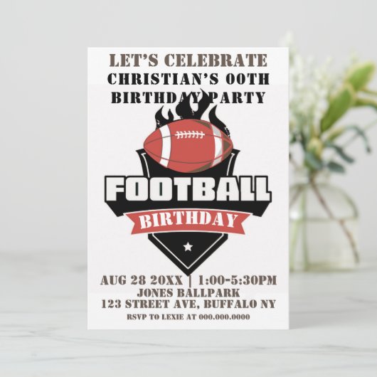 Black Football Foto Birthday Party nodigt uit (Staand voorkant)