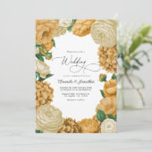 Black Forest Green, Ecru/Warm Honey Floral Wedding Kaart (Staand voorkant)