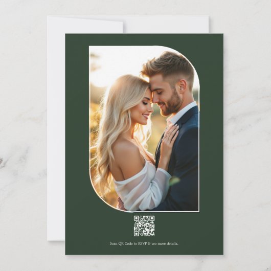 Black Forest Green, Ecru/Warm Honey Floral Wedding Kaart (Achterkant)