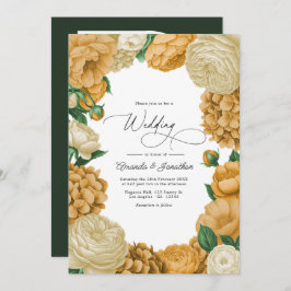 Black Forest Green, Ecru/Warm Honey Floral Wedding Kaart
