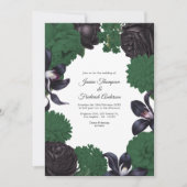 Black & Forest Green Photo/QR Code Floral Wedding Kaart (Voorkant)