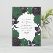 Black & Forest Green Photo/QR Code Floral Wedding Kaart (Staand voorkant)