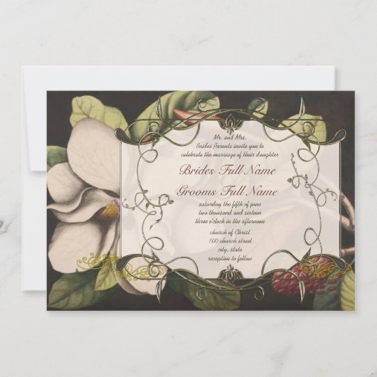 Black Forest Romantic Magnolia Wedding Invitations Kaart (Voorkant)