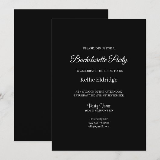 Black Forever Love Bachelorette Party Invitation Kaart (Voorkant / Achterkant)