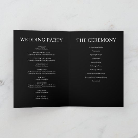 Black Forever Love Wedding Folded Programme Programma (Binnen)