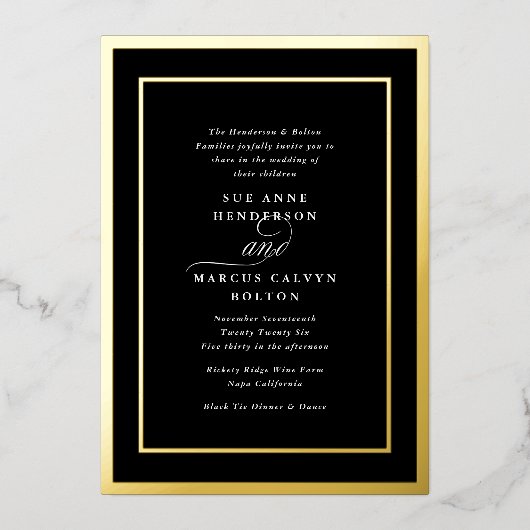 Black Formal Classic Ampersand Lijst bruiloft Folie Uitnodiging (Voorkant)