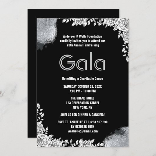 Black Formal Corporate Gala Ball Party inzamelings Kaart (Voorkant / Achterkant)
