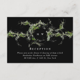 Black Formal Eucalyptus Wreath Monogram Wedding Informatiekaartje