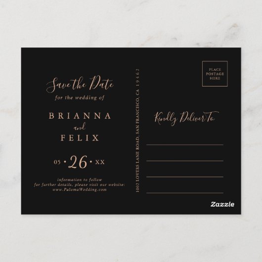 Black Formal Royal Floral Save the Date Briefkaart (Achterkant)