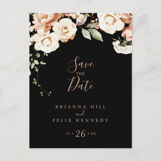 Black Formal Royal Floral Save the Date Briefkaart (Voorkant)