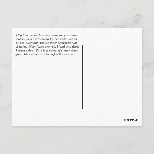 Black Fox op Unalaska Island Briefkaart (Achterkant)