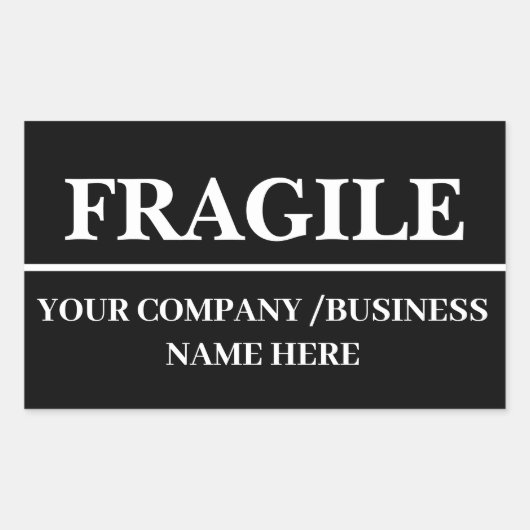 Black Fragile Shipping Label Rectangle Sticker (Voorkant)