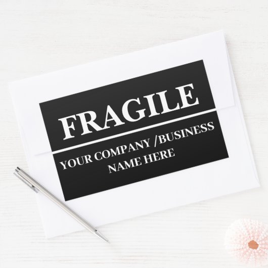 Black Fragile Shipping Label Rectangle Sticker (Envelop)