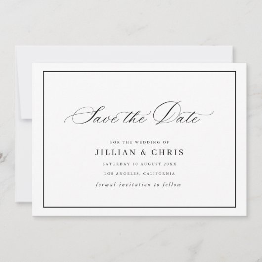 Black frame calligraphy wedding save the date card kaart (Voorkant)