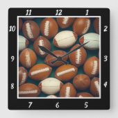 Black Frame Football Pattern Vierkante Klok (Voorkant)