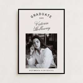 Black Frame Ivory Graduation One Photo Announcemen Kaart