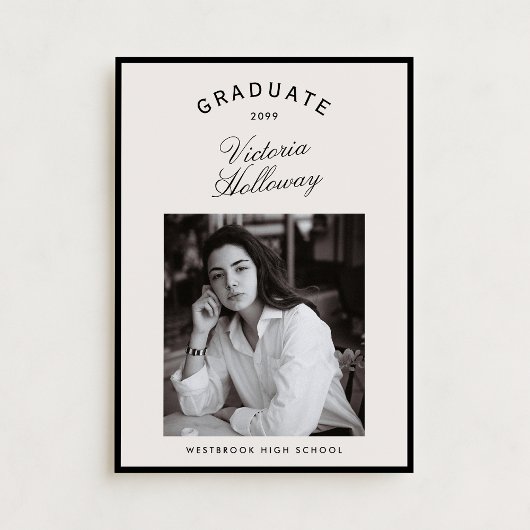 Black Frame Ivory Graduation One Photo Announcemen Kaart
