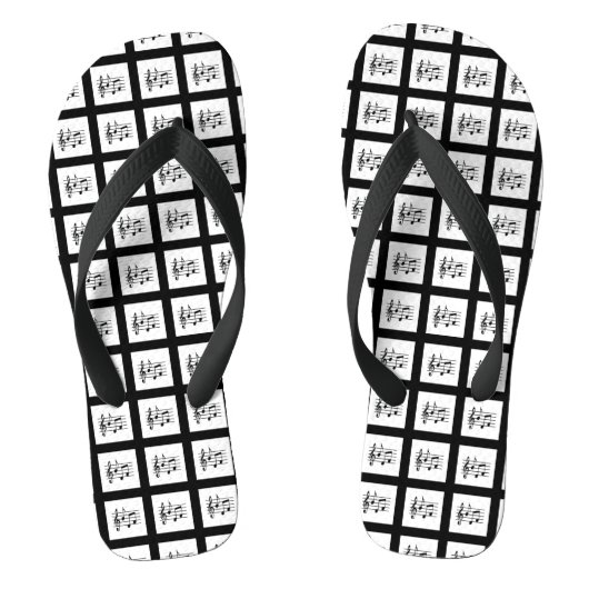 Black Framed Musical Squares Teenslippers (Voetbed)