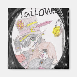 Black Framed Spooky Halloween Paar Tekening Magneet