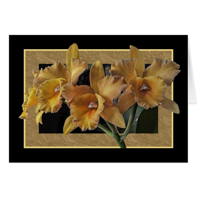 Black Framed Yellow Orchids Card (Voorkant Horizontaal)