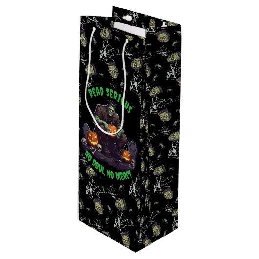🖤 Black Frankenstein Halloween Gift Bag 💀🎃 Wijn Cadeautas (Voorkant Gekanteld)
