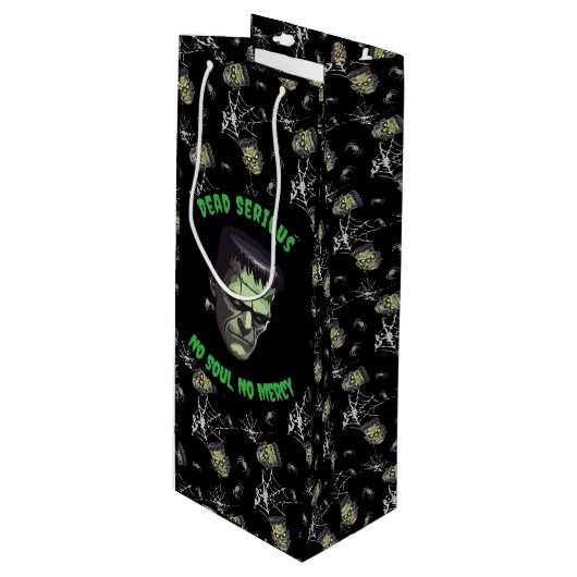 🖤 Black Frankenstein Halloween Gift Bag 💀🎃 Wijn Cadeautas (Voorkant Gekanteld)