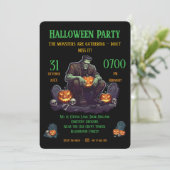 🖤 Black Frankenstein Halloween Party Uitnodiging (Staand voorkant)