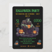 🖤 Black Frankenstein Halloween Party Uitnodiging (Voorkant)