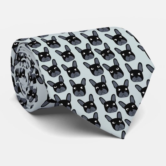 Black French Bulldog Blue Stropdas (Opgerold)