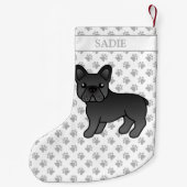 Black French Bulldog Cute Cartoon Dog & Name Kleine Kerstsok (Achterkant)