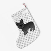 Black French Bulldog Cute Cartoon Dog & Name Kleine Kerstsok (Achterkant (Hangend))