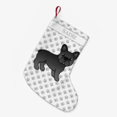 Black French Bulldog Cute Cartoon Dog & Name Kleine Kerstsok (Voorkant (Hangend))