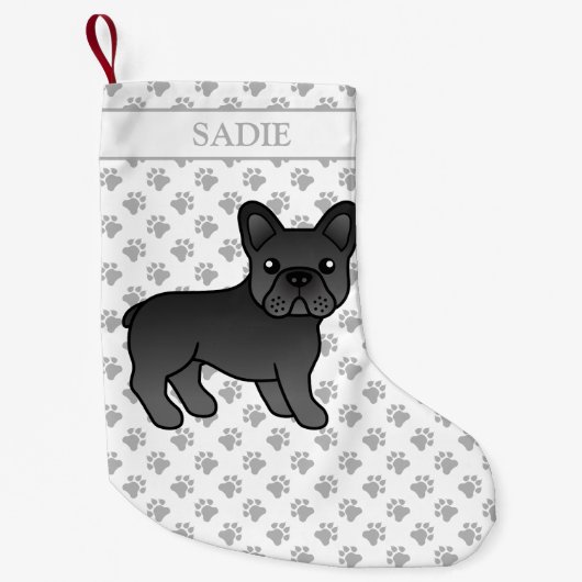 Black French Bulldog Cute Cartoon Dog & Name Kleine Kerstsok (Voorkant)