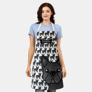 Black French Bulldog Cute Cartoon Dog & Name Schort