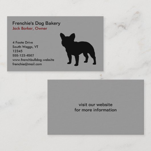 Black French Bulldog Dog Silhouette Frenchie Gray Visitekaartje (Voorkant / Achterkant)