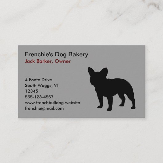 Black French Bulldog Dog Silhouette Frenchie Gray Visitekaartje (Voorkant)