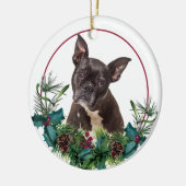 Black French Bulldog Evergreen Berry Wreath Keramisch Ornament (Links)