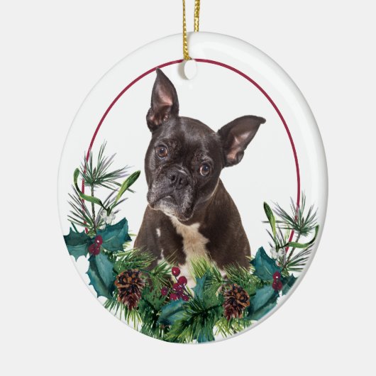 Black French Bulldog Evergreen Berry Wreath Keramisch Ornament (Links)