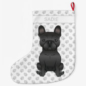 Black French Bulldog / Frenchie Cartoon Dog & Name Grote Kerstsok (Achterkant)