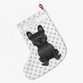 Black French Bulldog / Frenchie Cartoon Dog & Name Grote Kerstsok (Achterkant (Hangend))